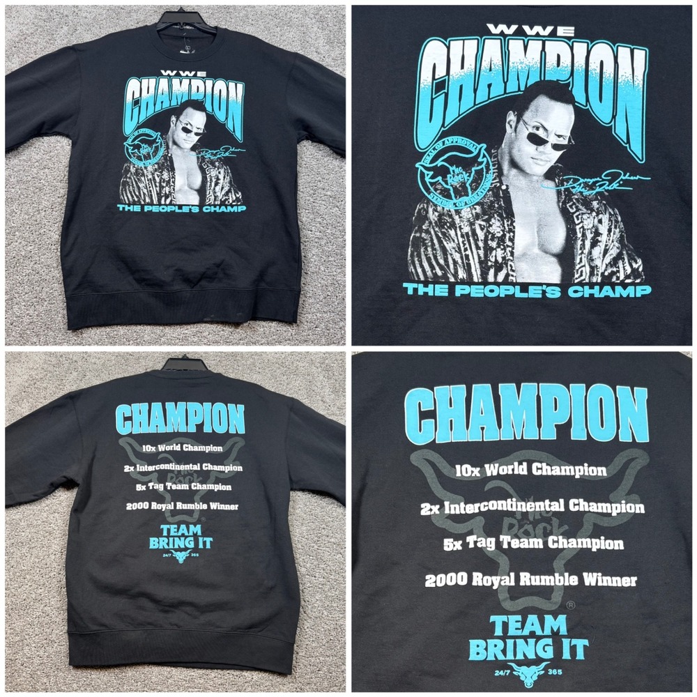WWE The Rock The Peoples Champ Sweatshirt Mens Graphic Black Large NEW